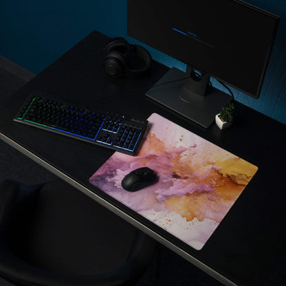 Premium abstract pink purple orange large gaming mouse pad with non-slip base