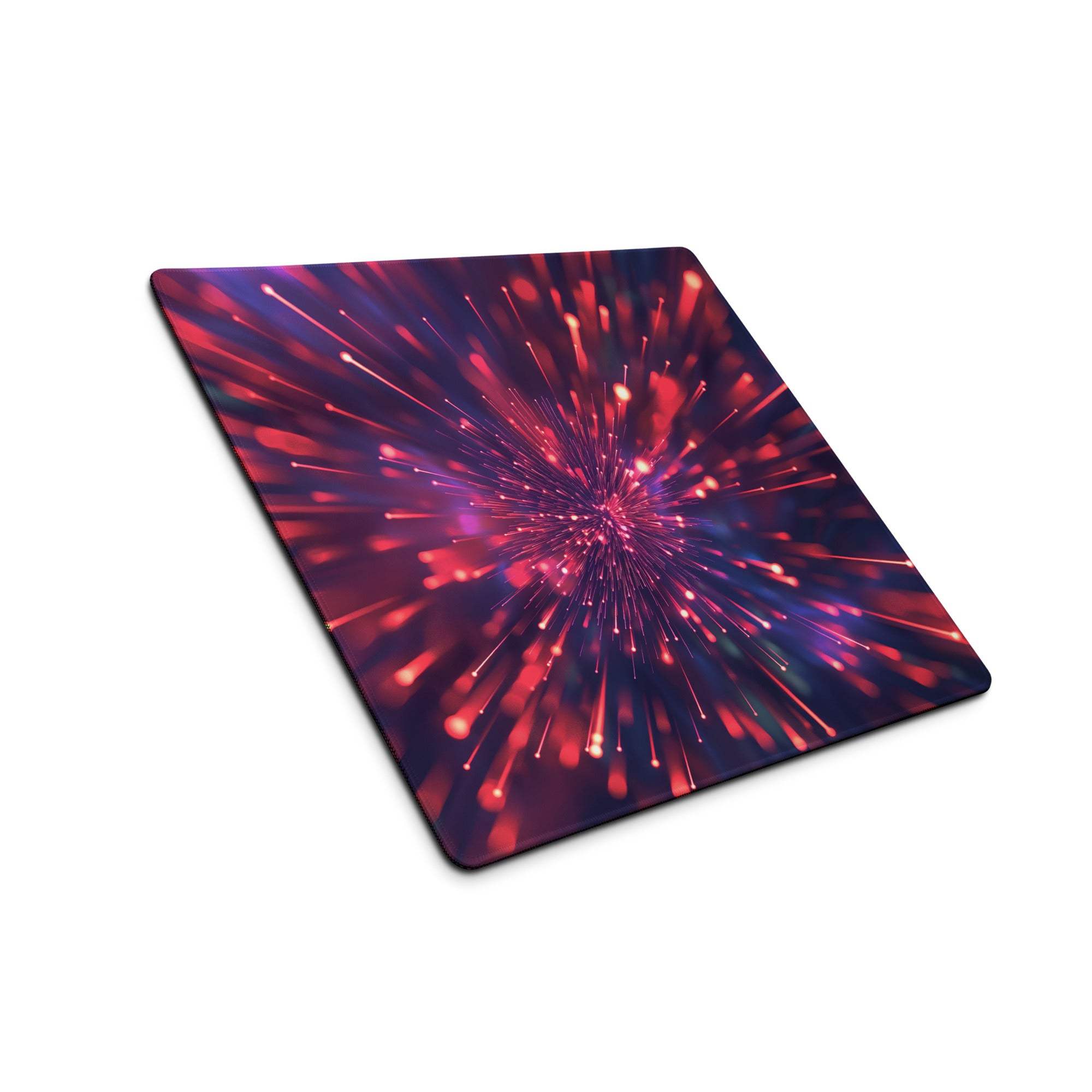 Vibrant red purple cosmic burst fiber optic gaming mousepad
