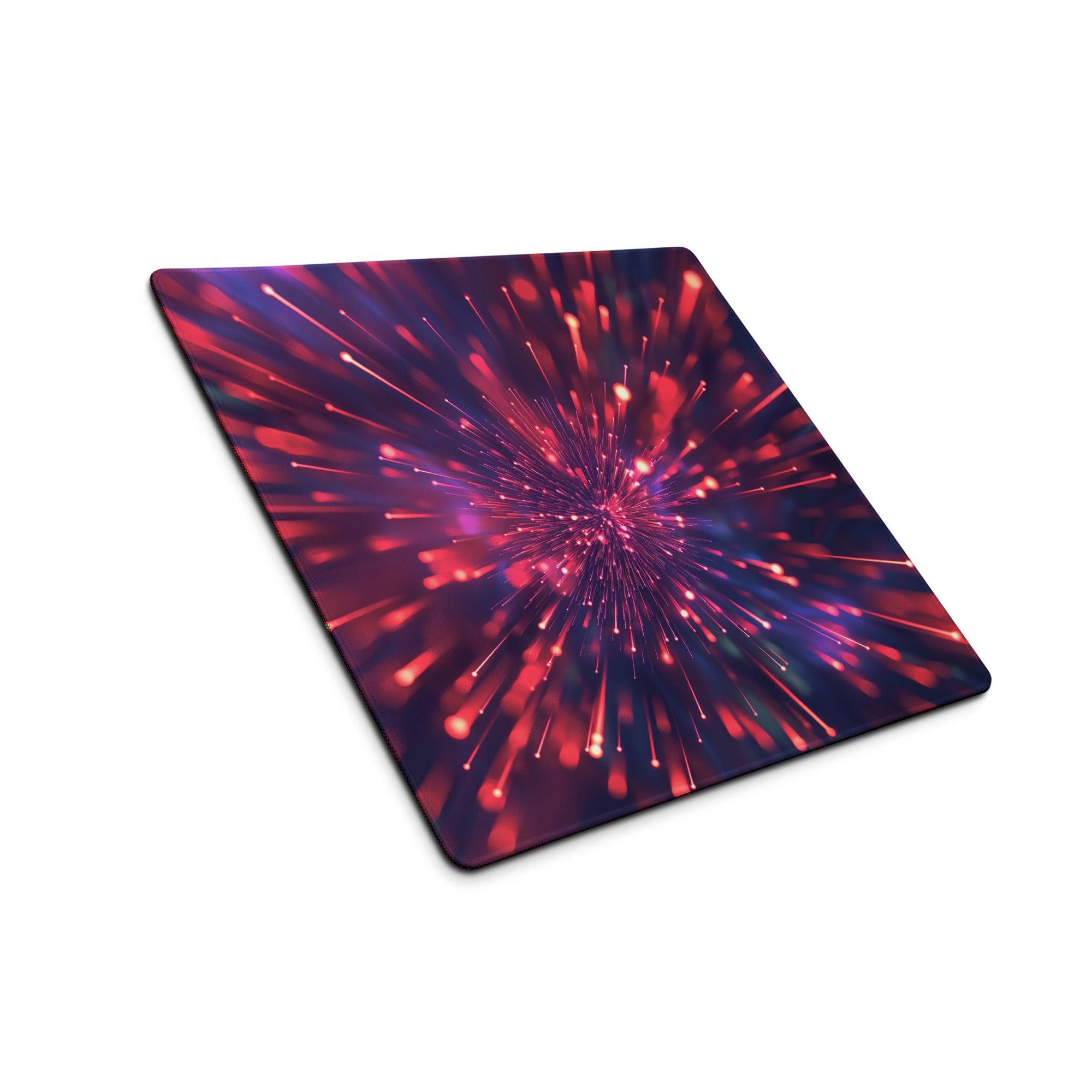 Vibrant red purple cosmic burst fiber optic gaming mousepad
