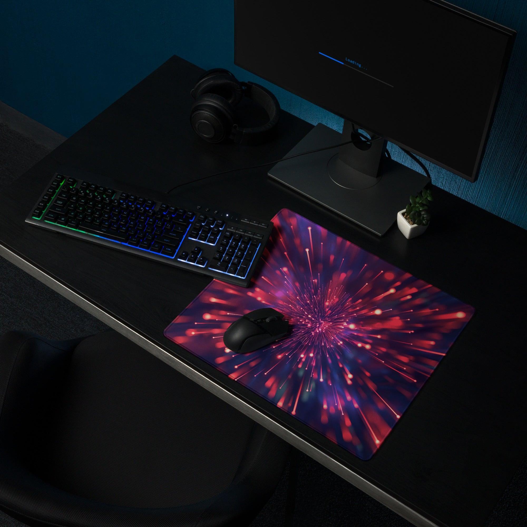 Cosmic Burst neon red purple gaming mouse pad glossy finish