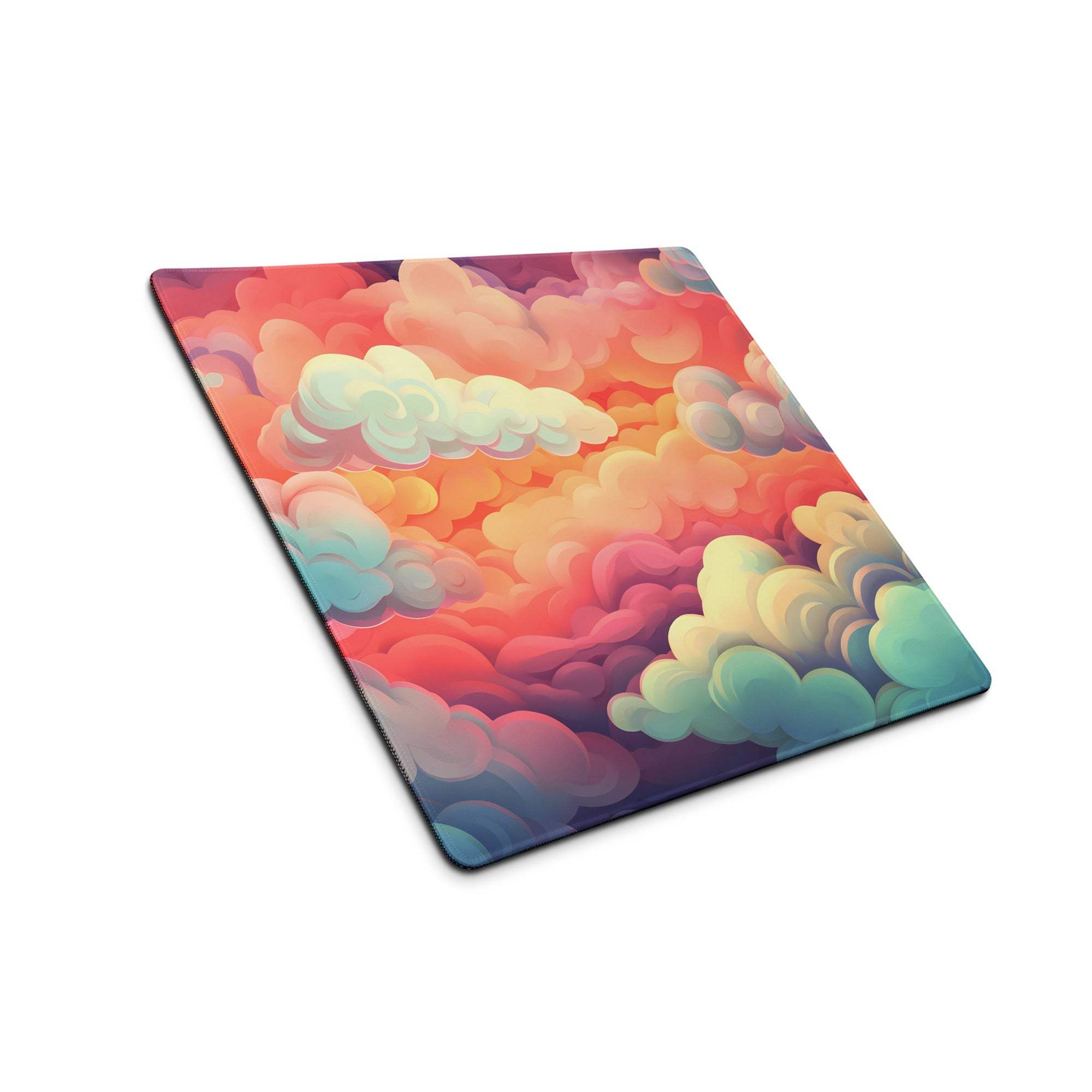 Vibrant Dreamy Cloudscape gaming mousepad in pink to teal rainbow hues