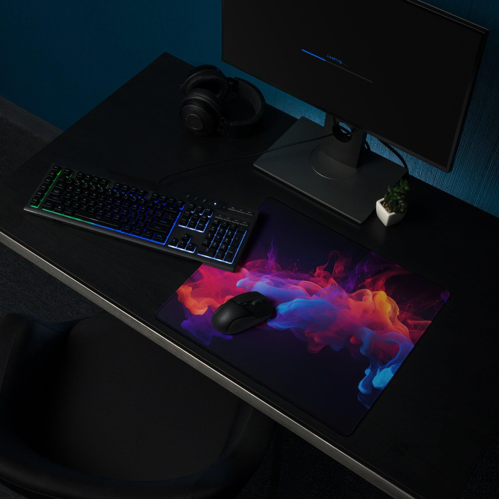 Vibrant abstract smoke art rainbow swirl gaming mouse pad