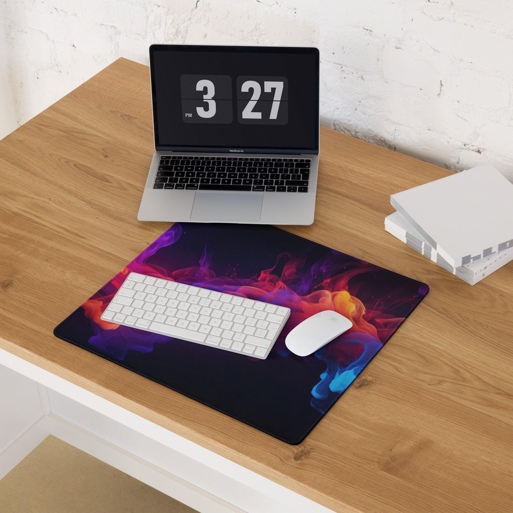 Vibrant cosmic nebula rainbow swirl gaming mouse pad