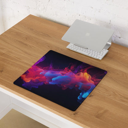 Vibrant nebula rainbow swirl gaming mouse pad in purple pink orange blue