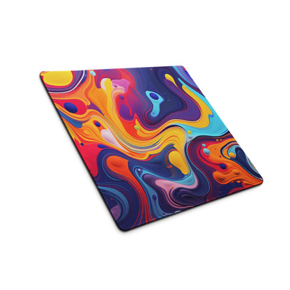Vibrant abstract swirl gaming mouse pad in orange yellow purple blue