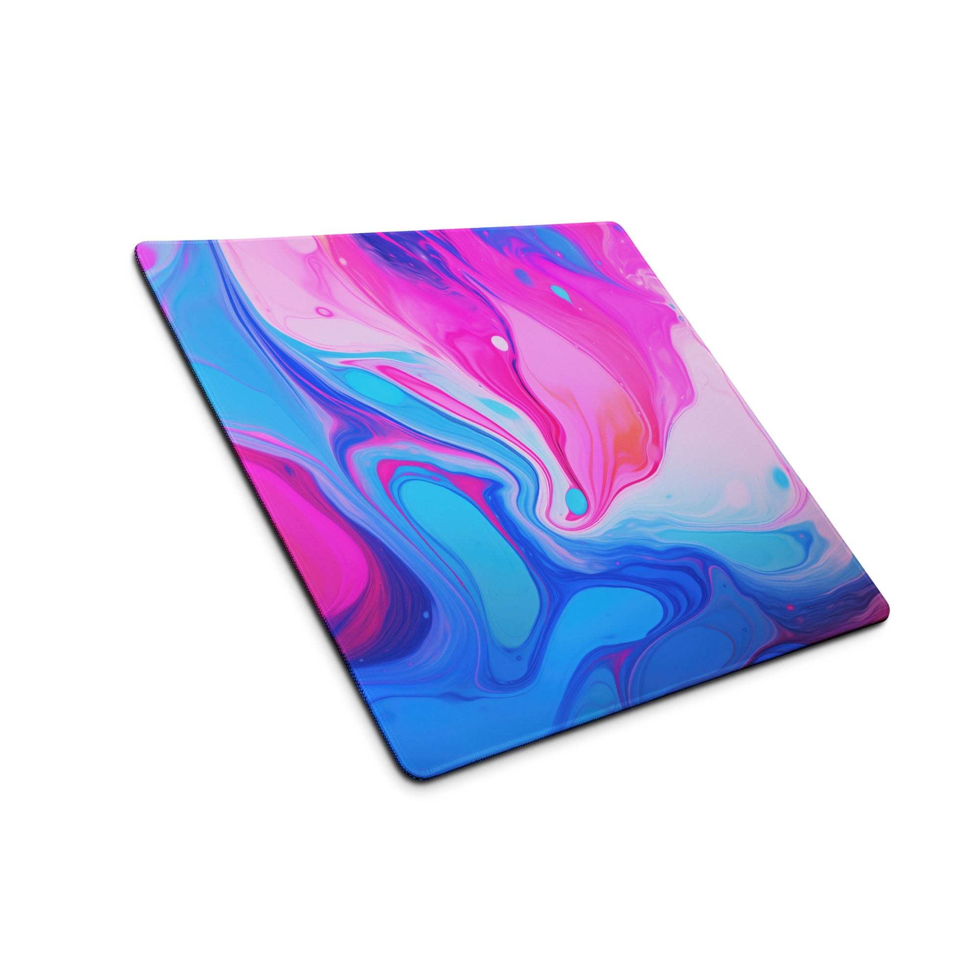 Vibrant marble swirl ultra wide gaming mouse pad in pink blue teal hues