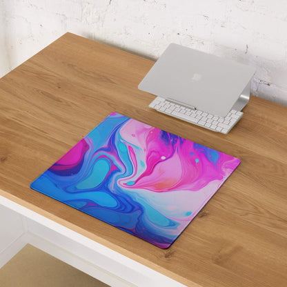 Vibrant pink blue teal marble swirl ultra wide gaming mouse pad