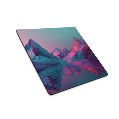 Neon pink purple mountain landscape gaming mouse pad, large non-slip stitched base