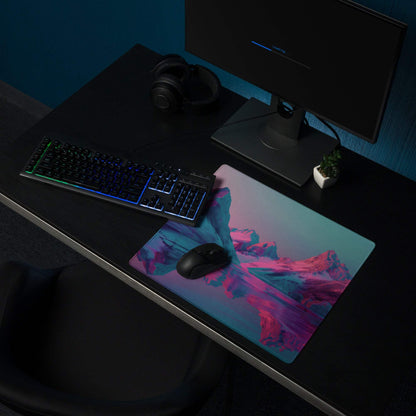 Neon pink purple mountain landscape gaming mouse pad, large non-slip stitched