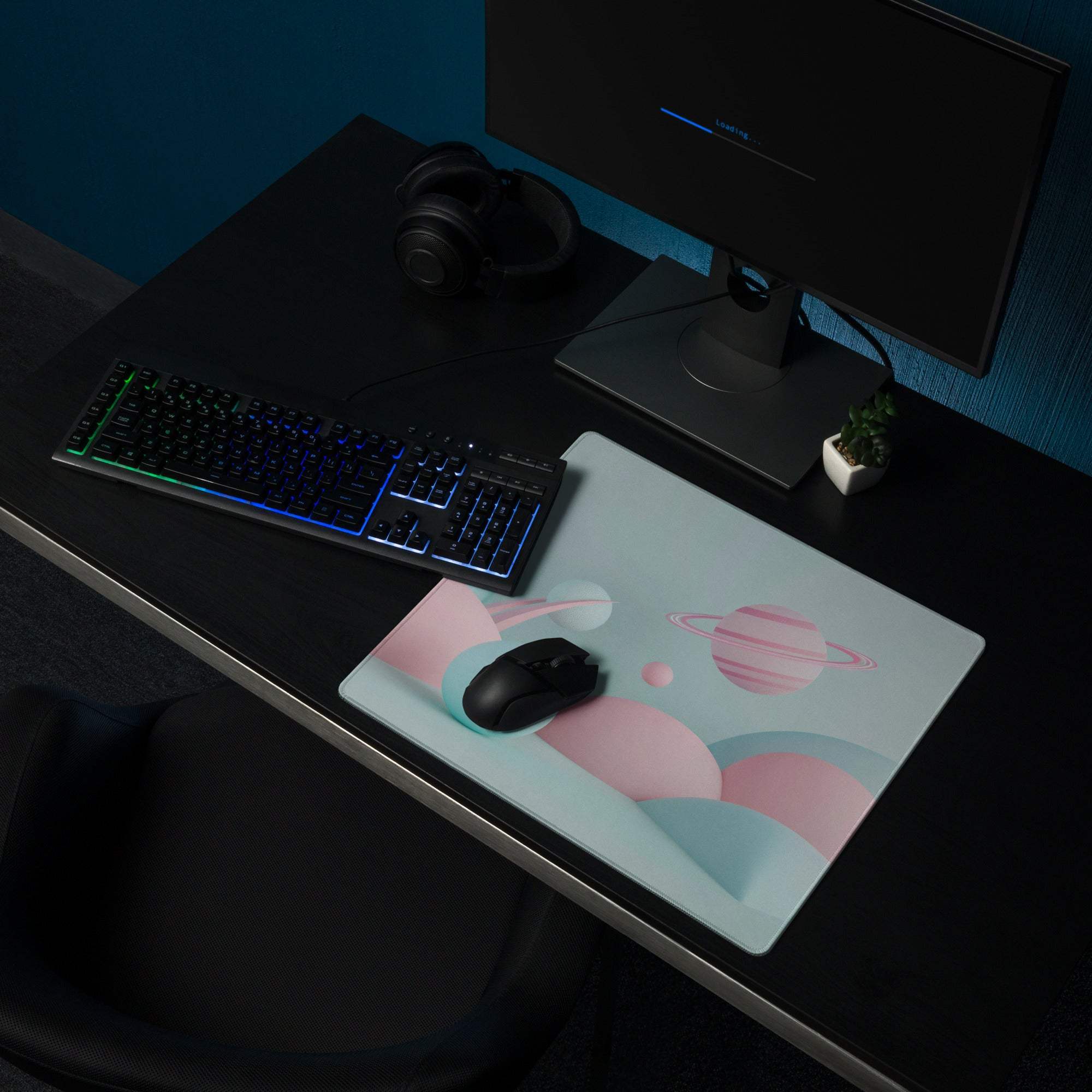 Pastel pink blue cosmic planet gaming mousepad large non-slip stitched