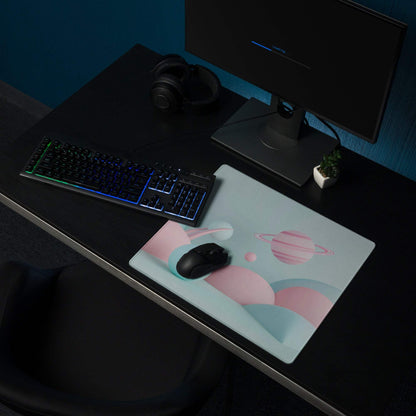 Pastel pink blue cosmic planet gaming mousepad large non-slip stitched