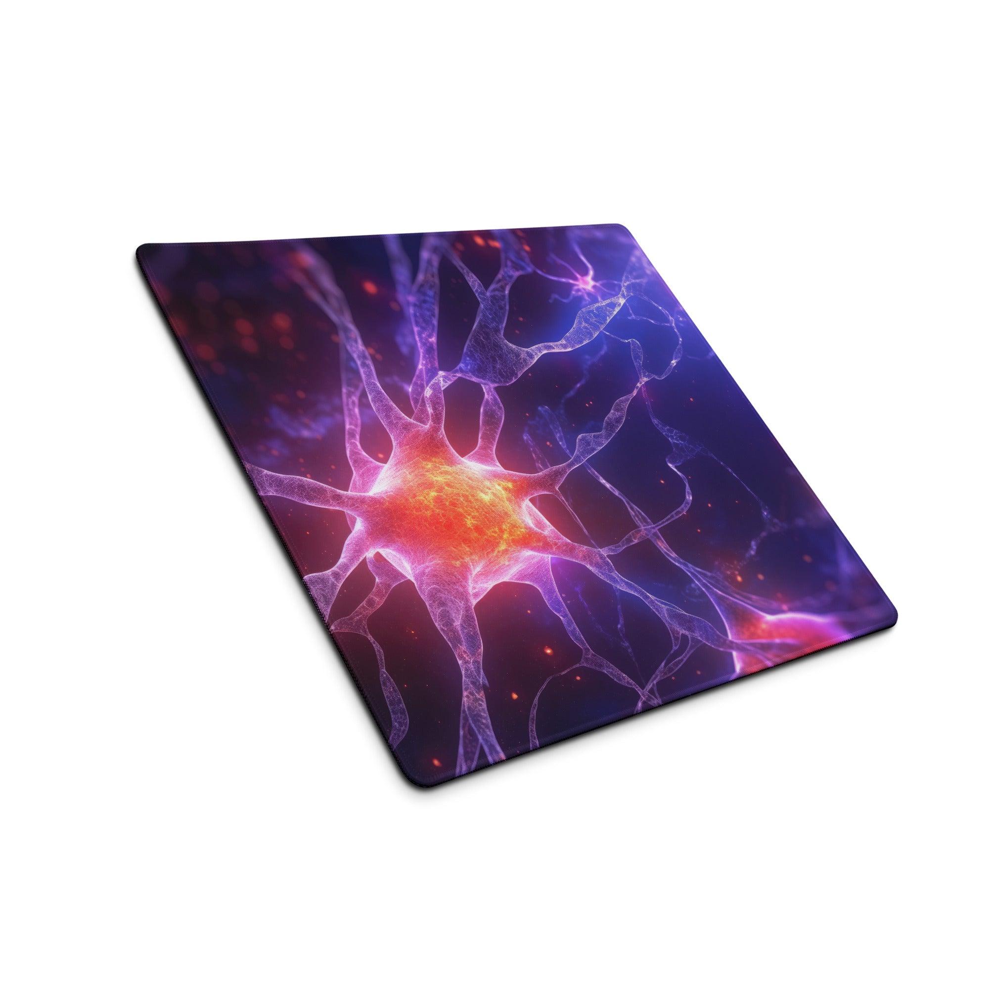 Epic neon purple neural network gaming mouse pad large size with non-slip backing