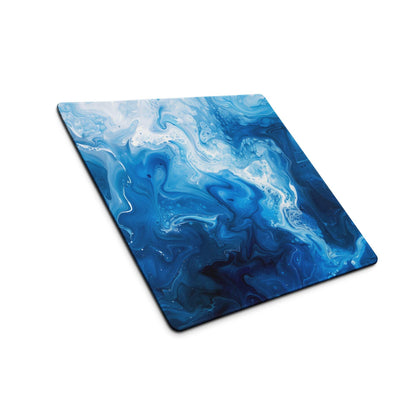 Blue white marbled gaming mousepad with swirling patterns non-slip surface