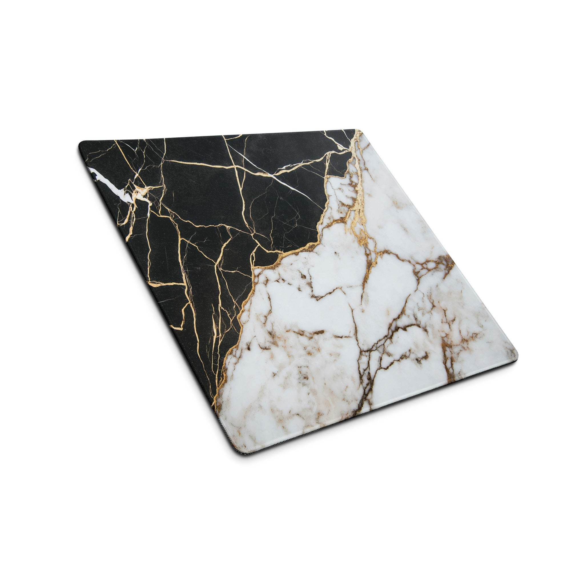 Lux black and white marble gaming mouse pad with gold veins and non-slip base