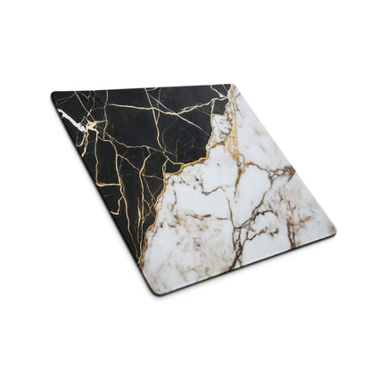 Lux black and white marble gaming mouse pad with gold veins and non-slip base