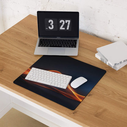 Black flame mousepad with vibrant orange glow and non-slip base