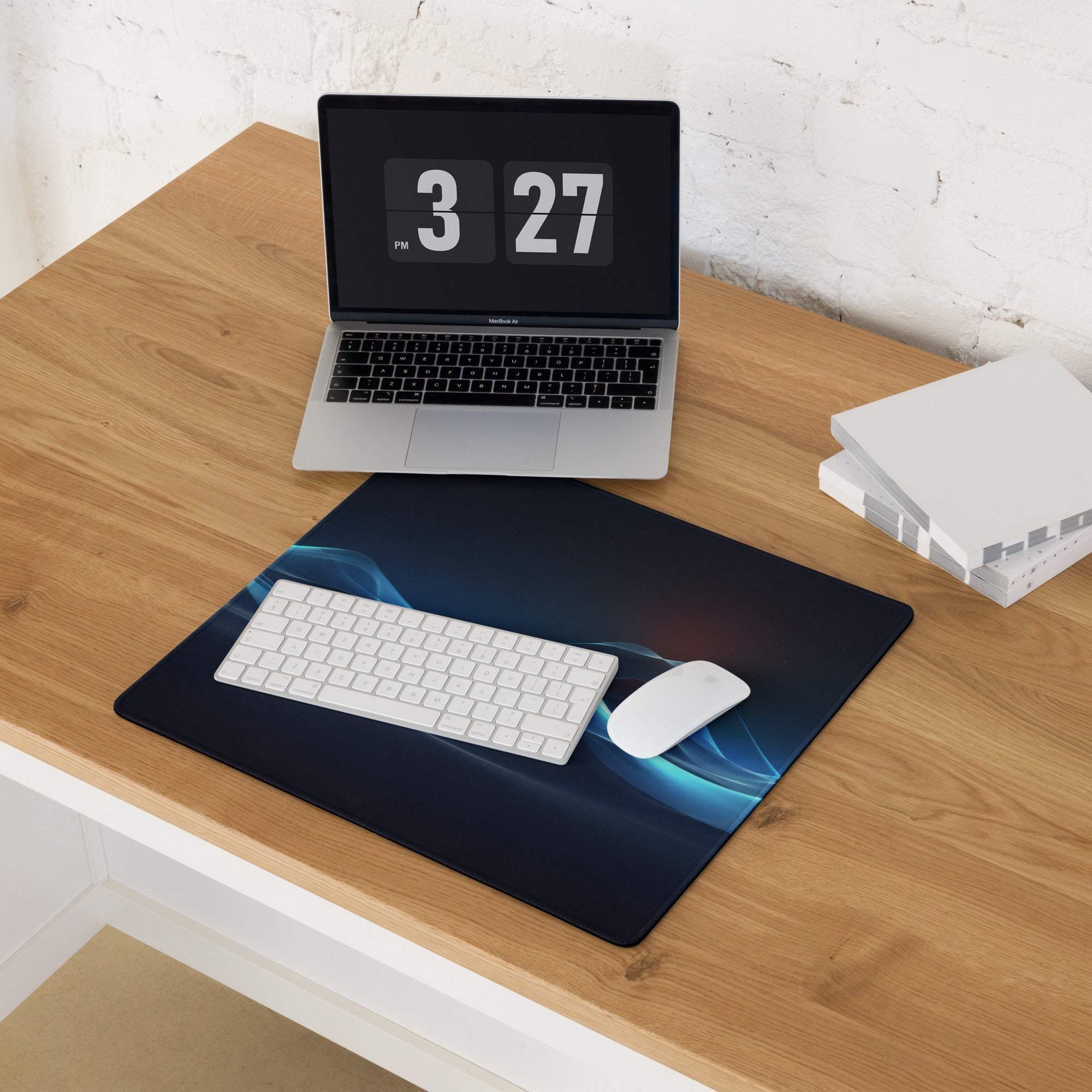 Sleek ocean waves blue gaming mouse pad with glowing design and non-slip base