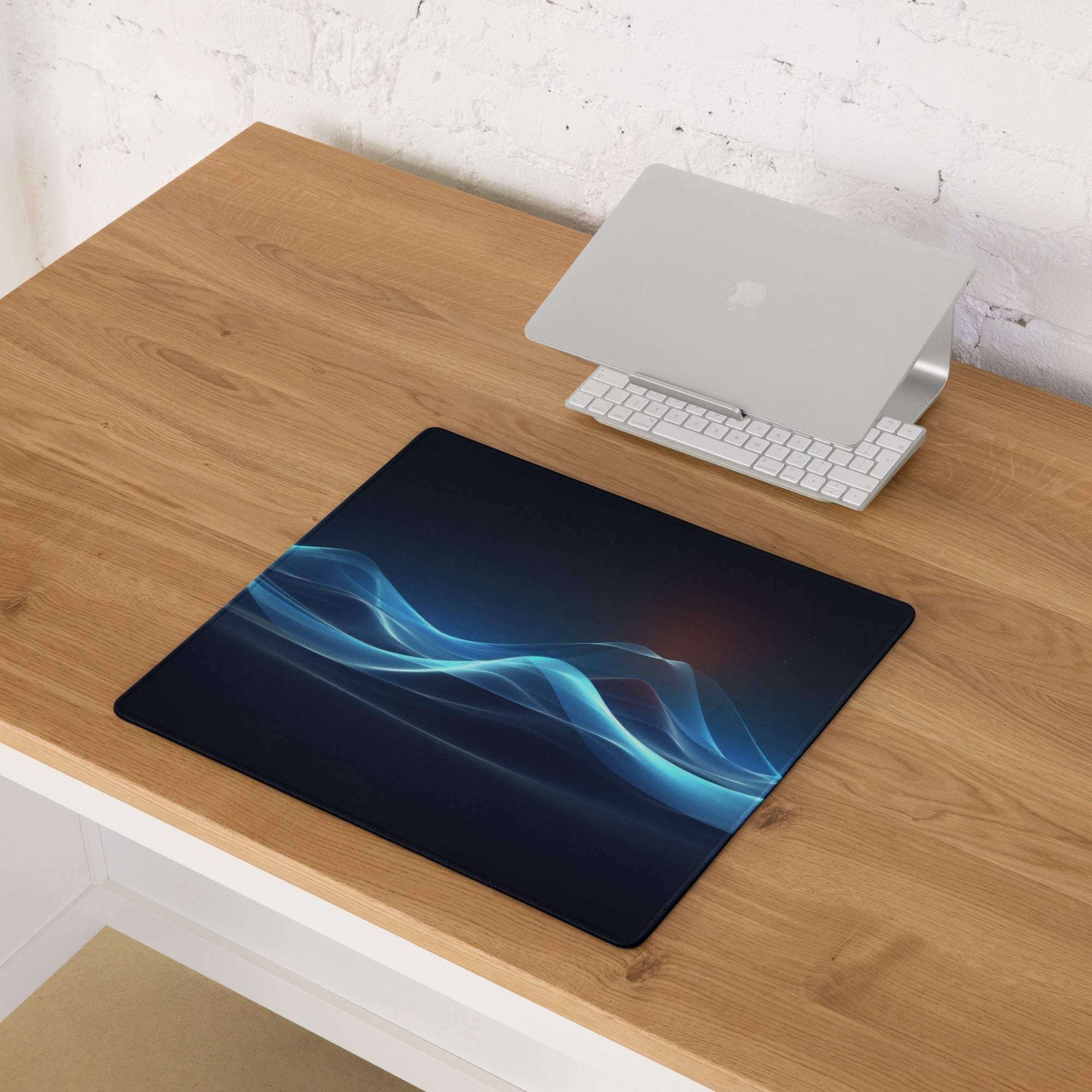 Sleek ocean waves blue large gaming mouse pad with glowing design