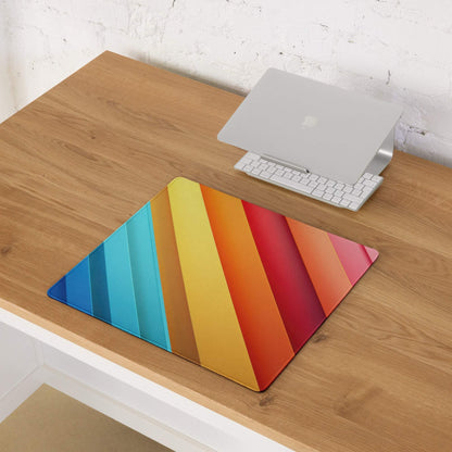 Vibrant rainbow gradient gaming mouse pad with large size, non-slip base and edge stitching