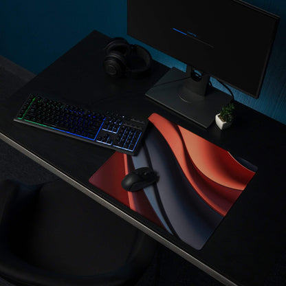Large bold red and blue wave gaming mouse pad with non-slip base