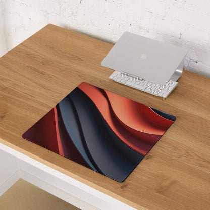 Large bold red and blue wave gaming mouse pad with non-slip base