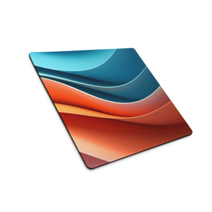 Abstract wave gaming mouse pad with teal orange red waves for precision