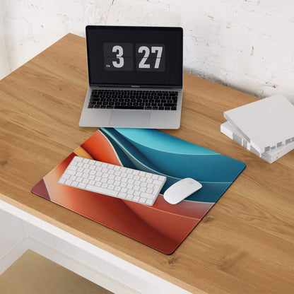 Abstract wave gaming mouse pad with orange red teal gradients