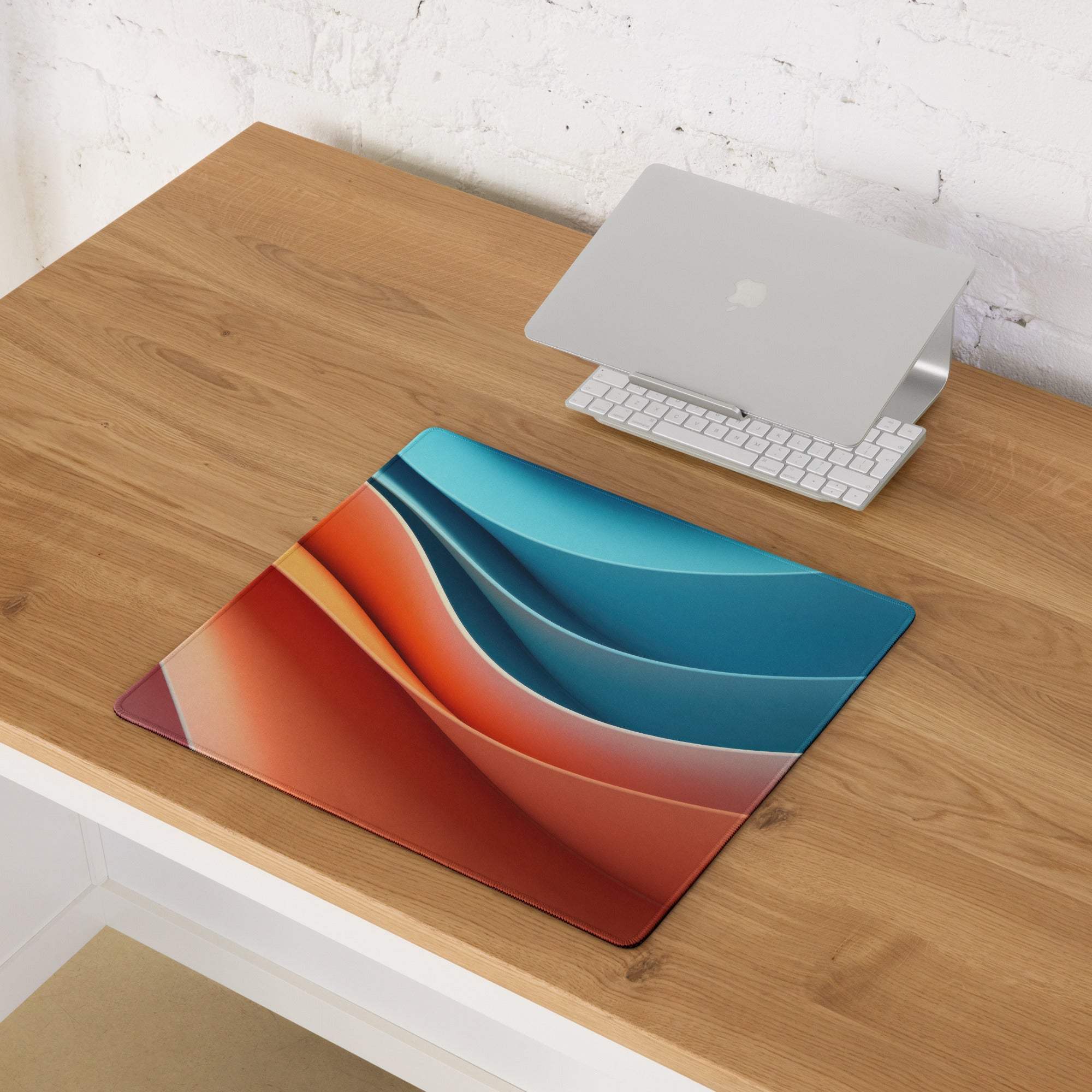 Abstract wave gaming mouse pad in vibrant teal orange design