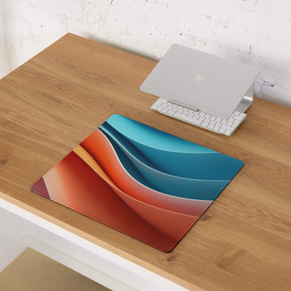Abstract wave gaming mouse pad in vibrant teal orange design
