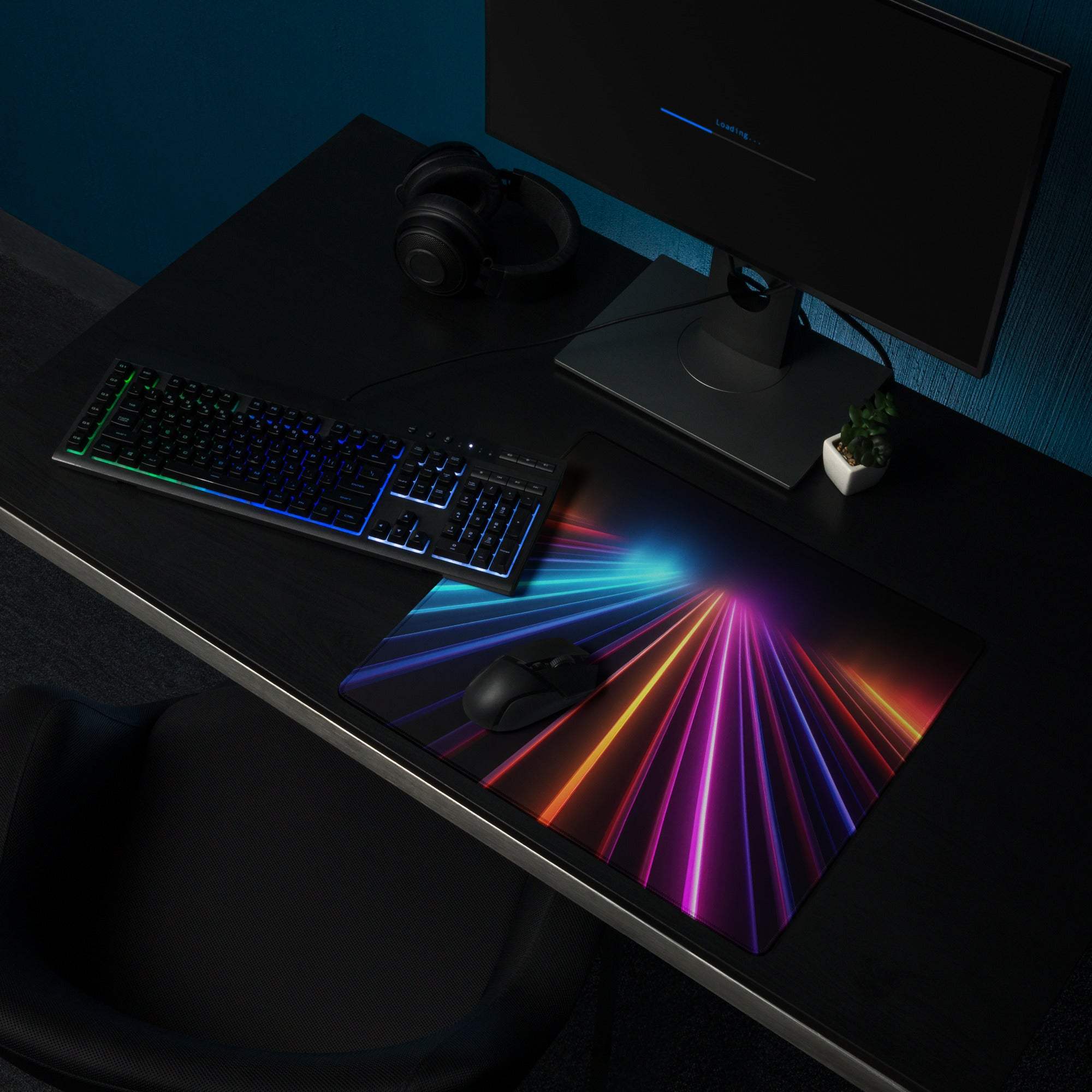 Vibrant neon rainbow lines ultra wide large non-slip gaming mouse pad