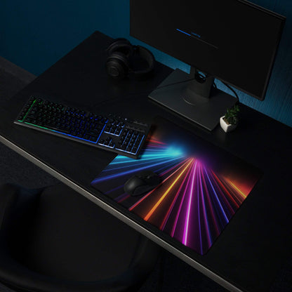 Vibrant neon rainbow lines ultra wide large non-slip gaming mouse pad