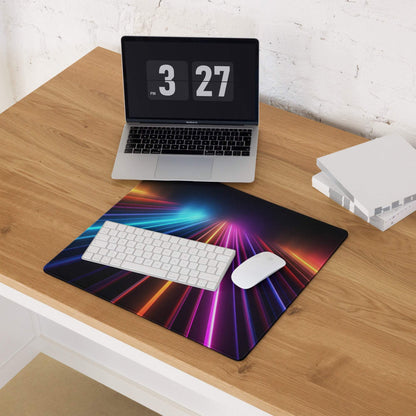 Vibrant neon rainbow lines ultra wide gaming mouse pad with non-slip base