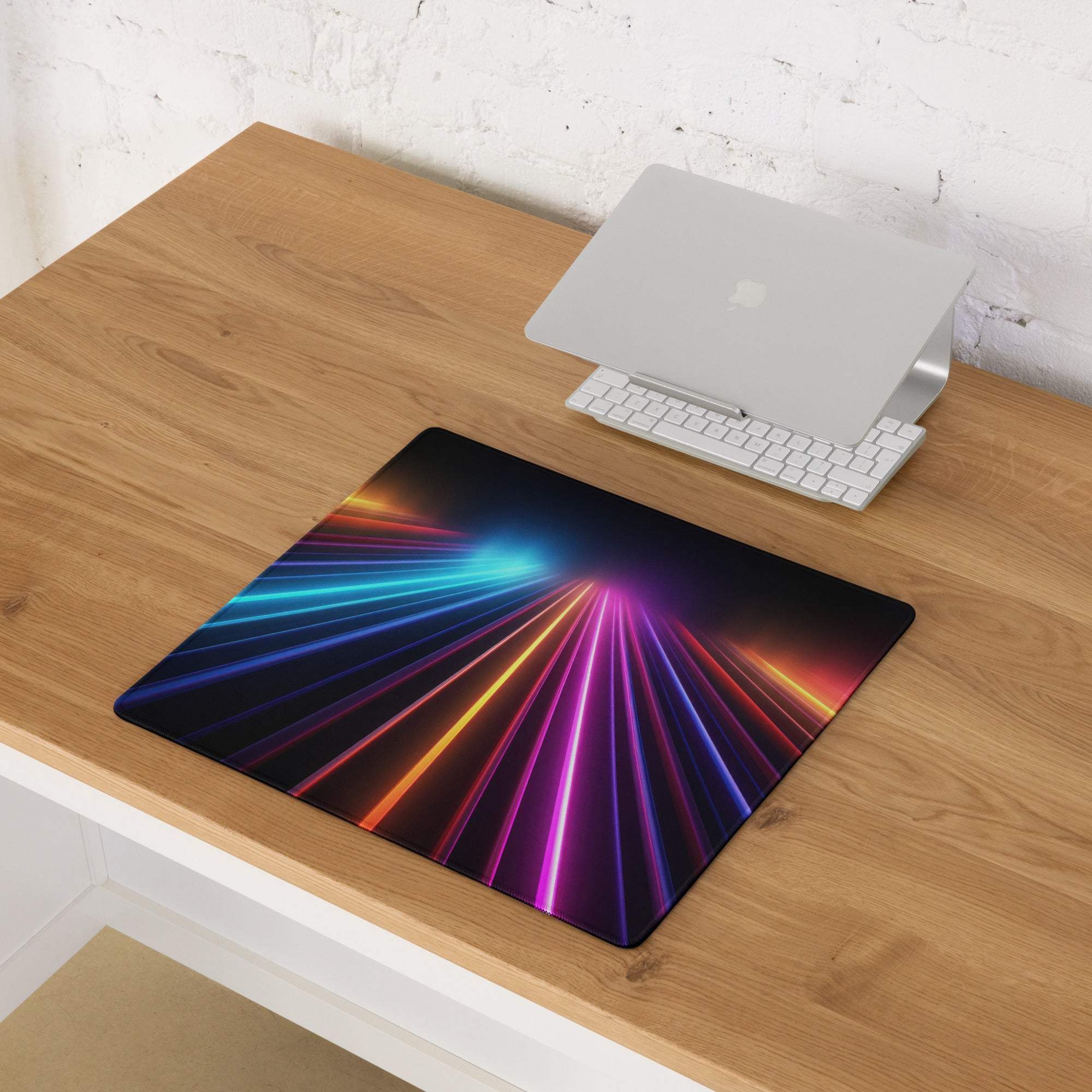 Vibrant neon rainbow lines ultra wide large non-slip gaming mouse pad
