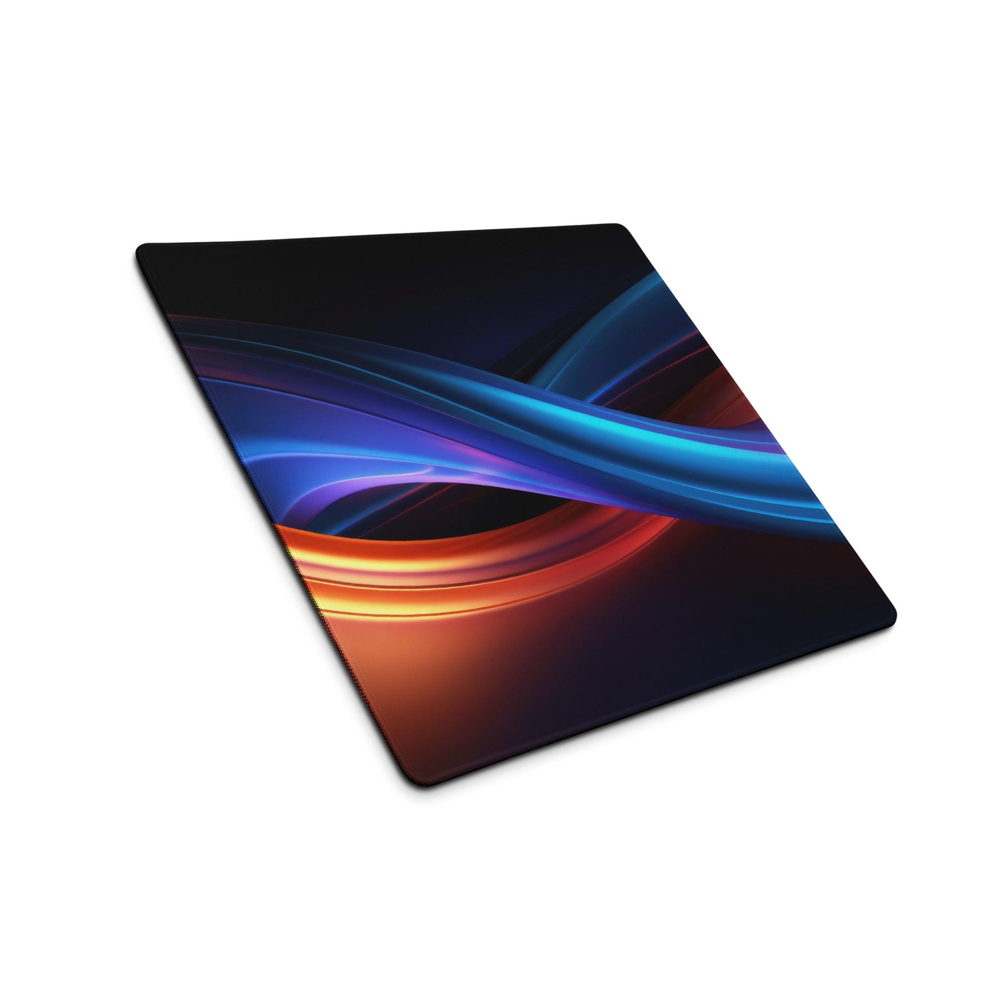 Premium large gaming mouse pad with neon wave design and non-slip base