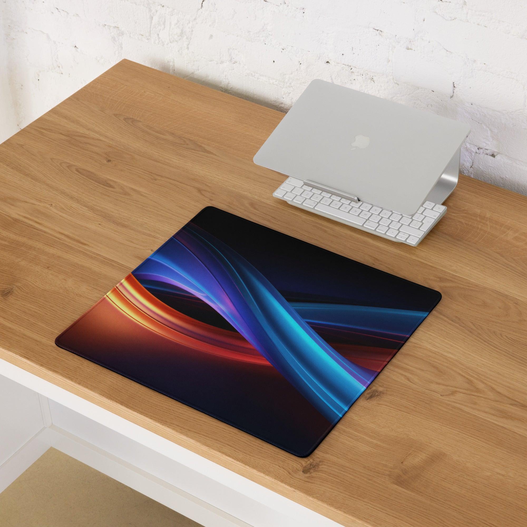 Premium large gaming mouse pad with vibrant neon wave design