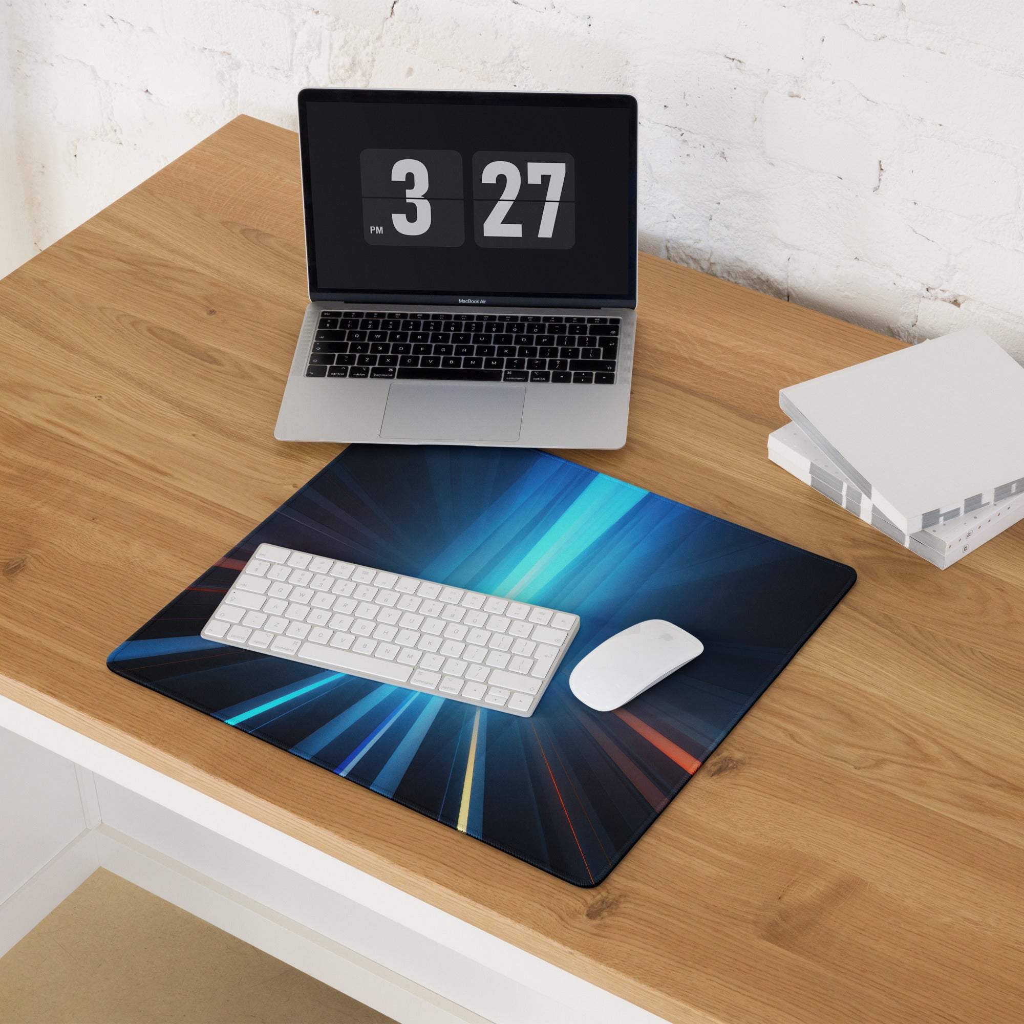 Blue black radiant light futuristic gaming mouse pad with non-slip base