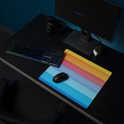 Large rainbow gradient gaming mouse pad with non-slip base and stitched edges