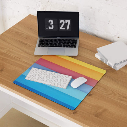 Large rainbow gradient gaming mouse pad with non-slip base and stitched edges