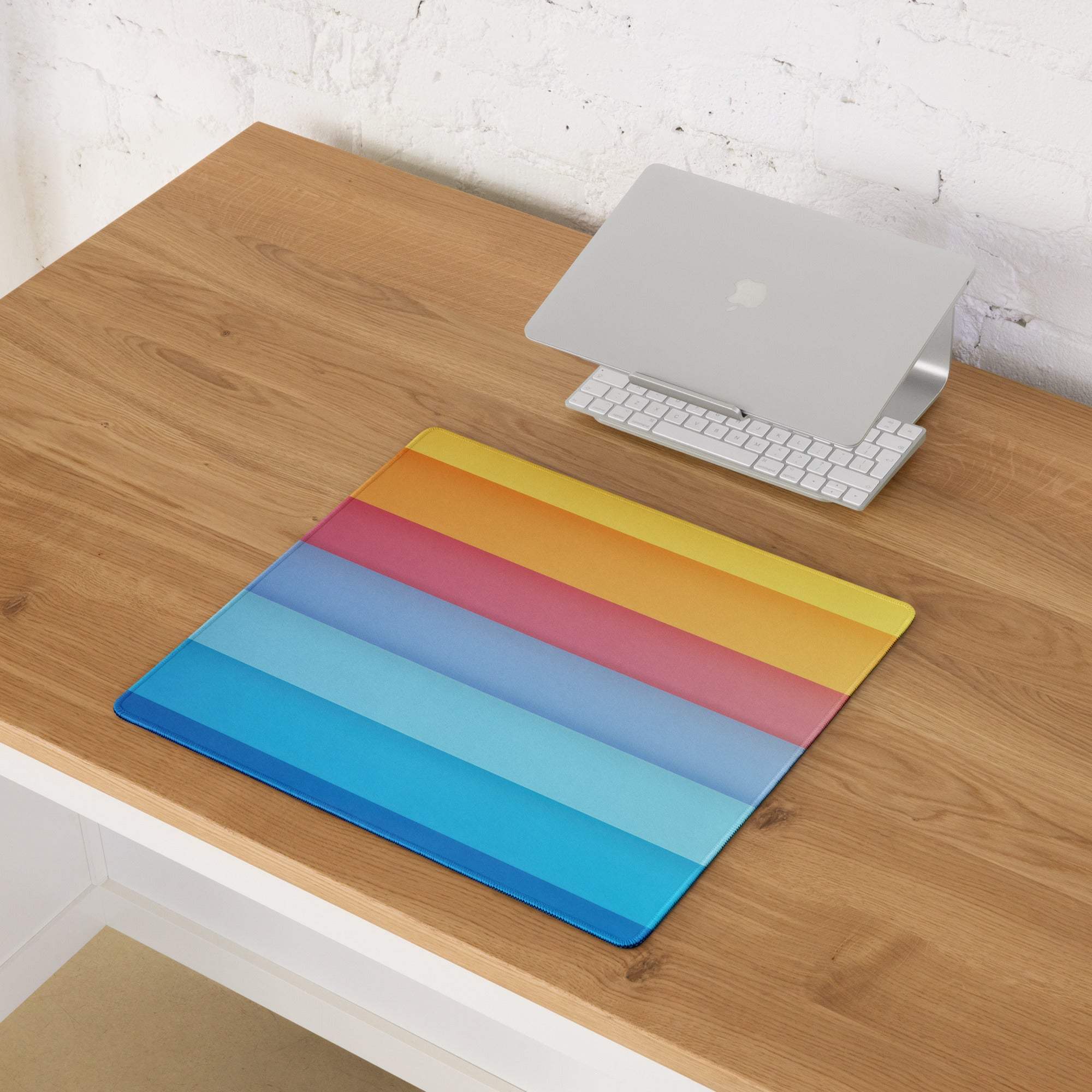 Large rainbow gradient gaming mouse pad with silicone stripes and non-slip base
