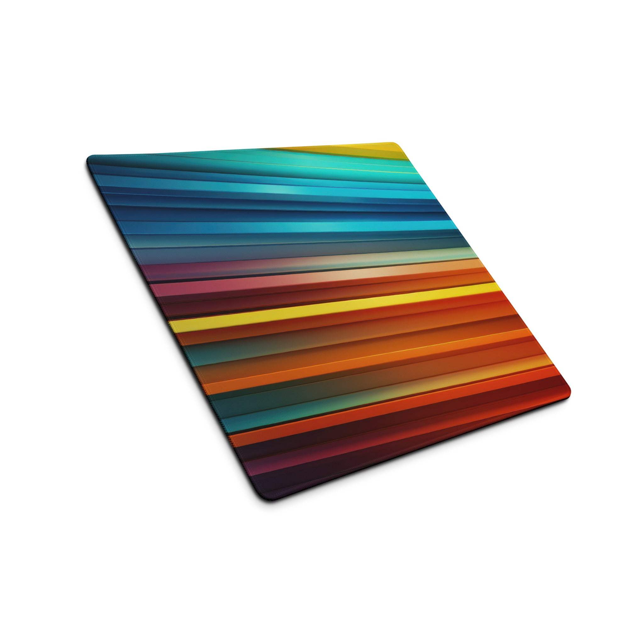 Vibrant striped spectrum gaming mouse pad with teal to yellow gradient