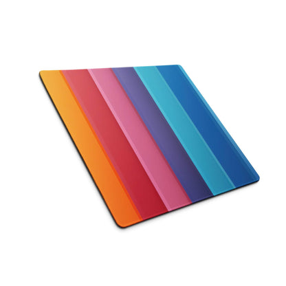 Vibrant orange to blue diagonal stripe square gaming mouse pad coaster