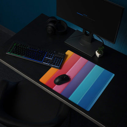 Vibrant rainbow stripe gaming mouse pad with large size, non-slip base and smooth gradient surface