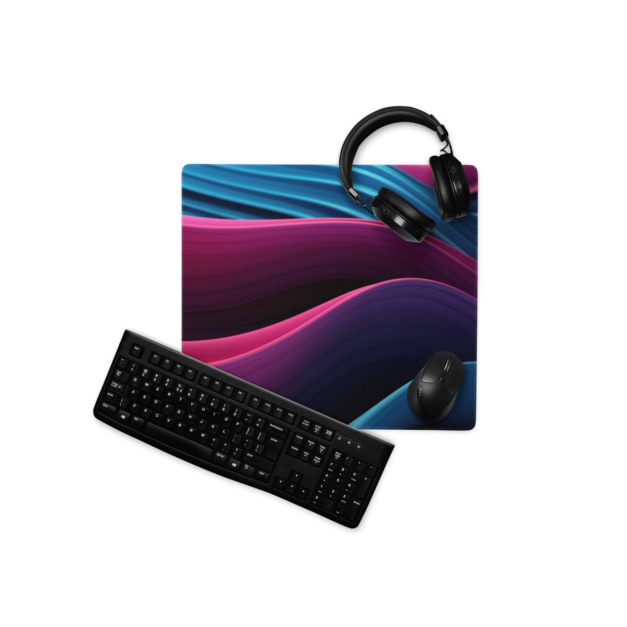 Vibrant abstract wave gaming mouse pad with blue purple magenta design large non-slip stitched