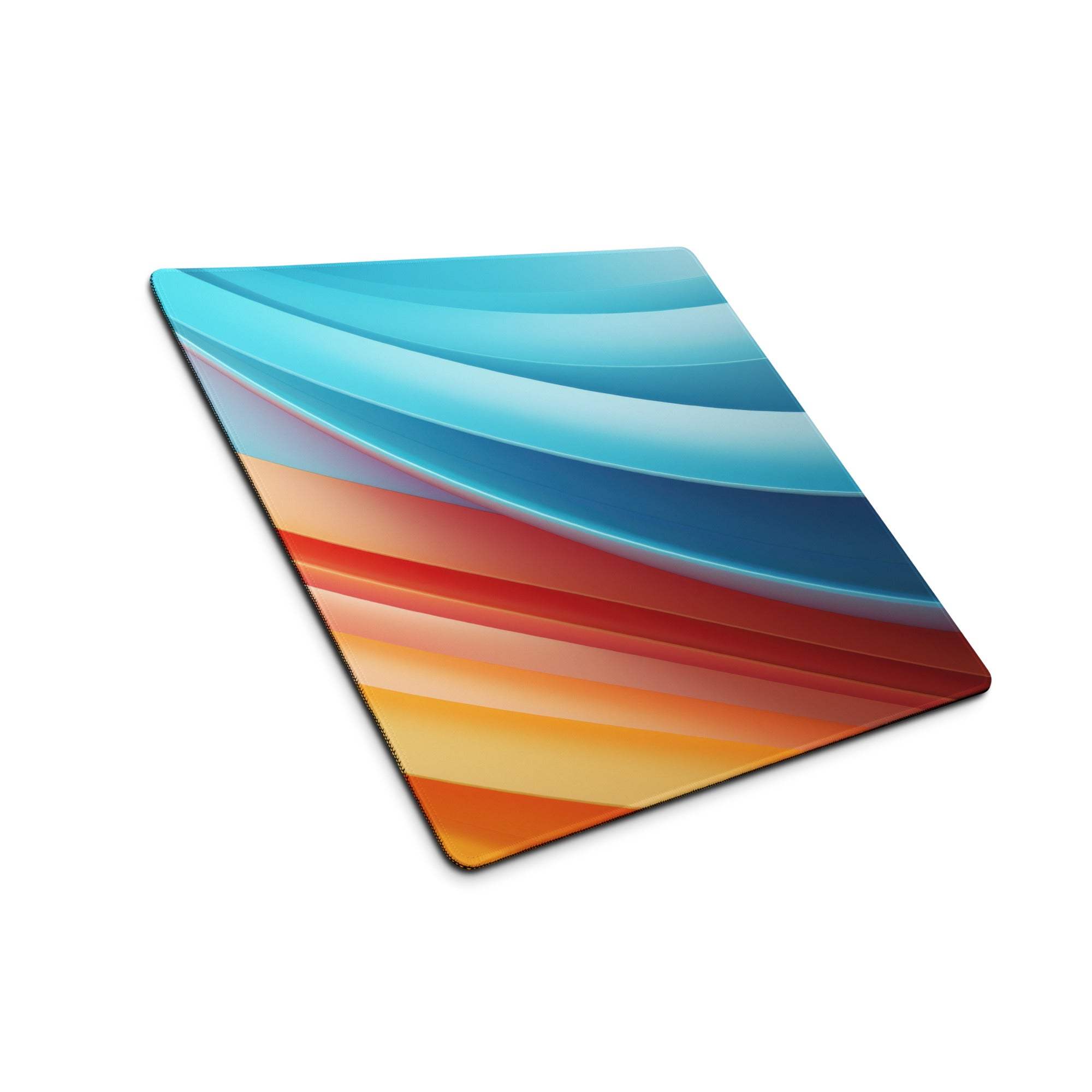 Vibrant gradient large gaming mouse pad with blue-to-orange stripes, non-slip base, stitched edges