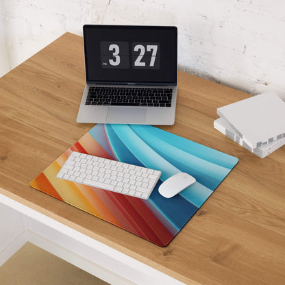 Vibrant gradient large gaming mouse pad with blue orange red stripes non-slip base