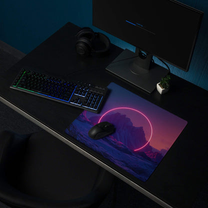 Neon glow mountain landscape gaming mouse pad with large size and non-slip base