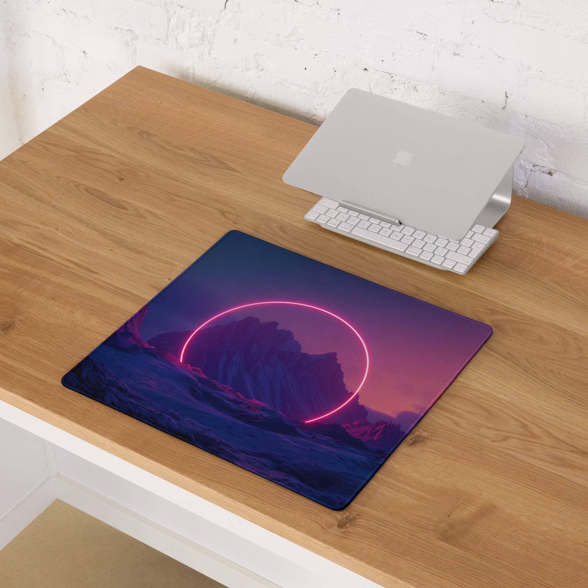 Neon glow pink mountain gaming mouse pad, large non-slip base