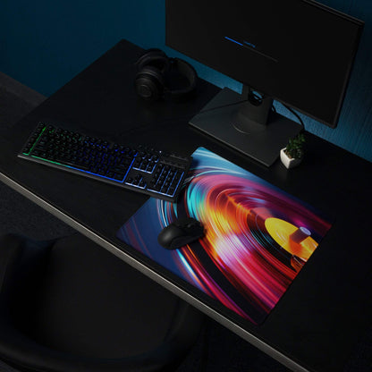 Vibrant rainbow swirls vinyl turntable gaming mouse pad glossy finish