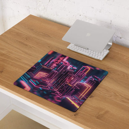 Cyberpunk neon pink blue circuit cityscape gaming mouse pad large non-slip base