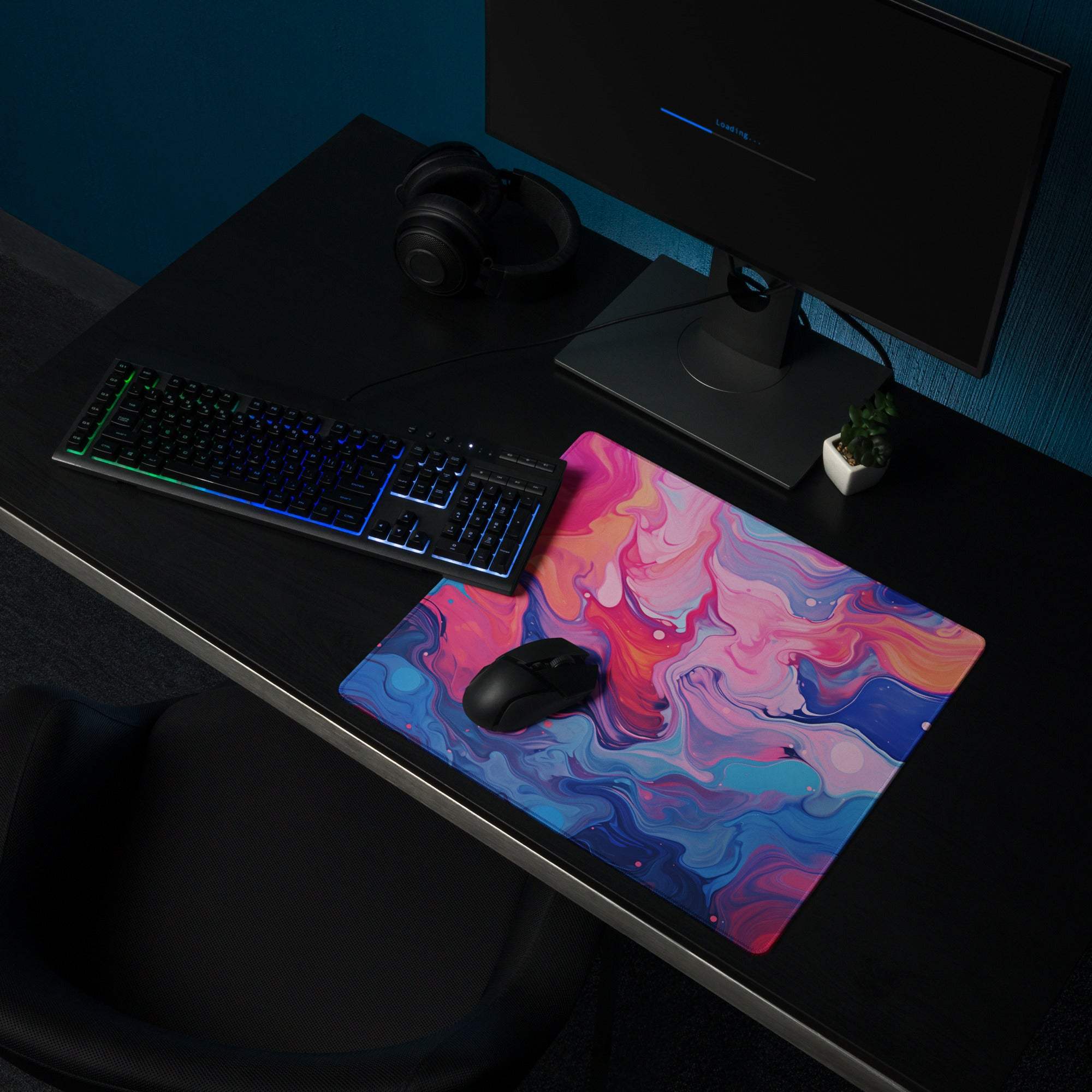 Vibrant pink orange blue cosmic swirl large gaming mousepad for Dota CS GO esports